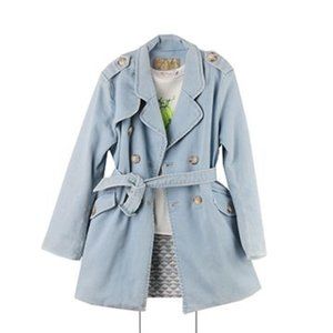 BONPOINT Double Breasted Denim Trench Coat NEW with Tags Girsl Sz 6 Lightwash